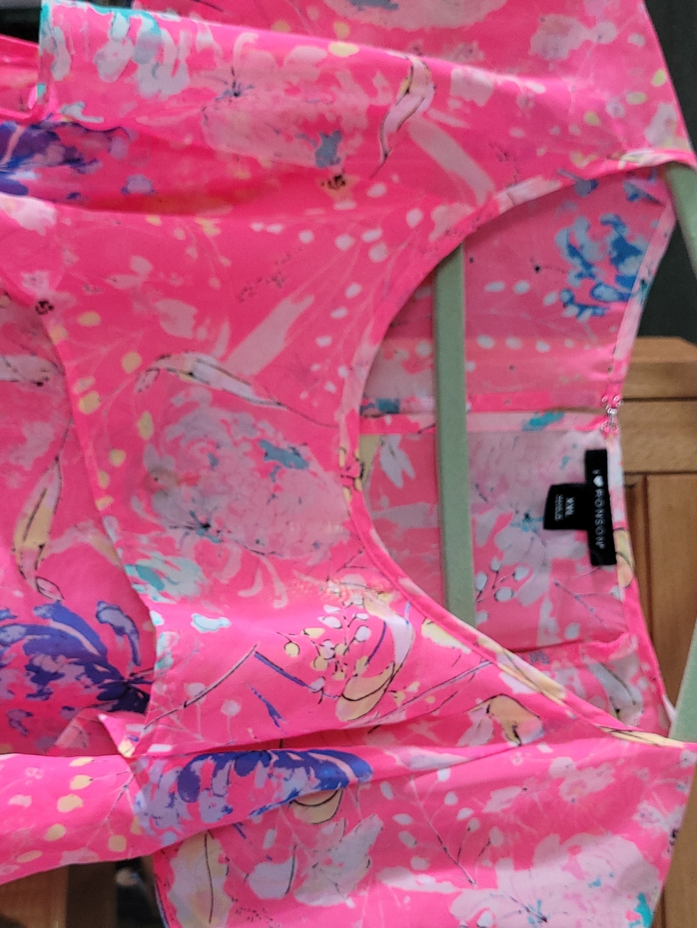 I Heart Ronson Neon Pink Floral Ruffle Blouse - Picture 6 of 6